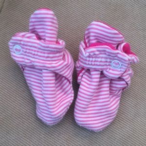 Zutano pink and white striped booties
